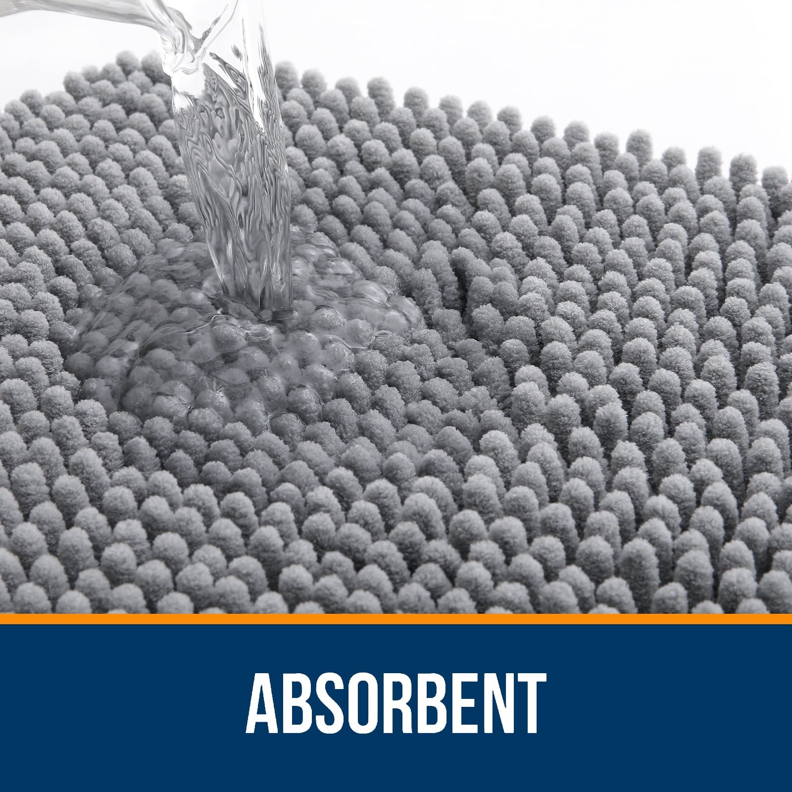 Buganda Bathroom Rugs 30x20, Quick Dry Machine Washable Chenille Bath Mats with Rubber Backing, Grey